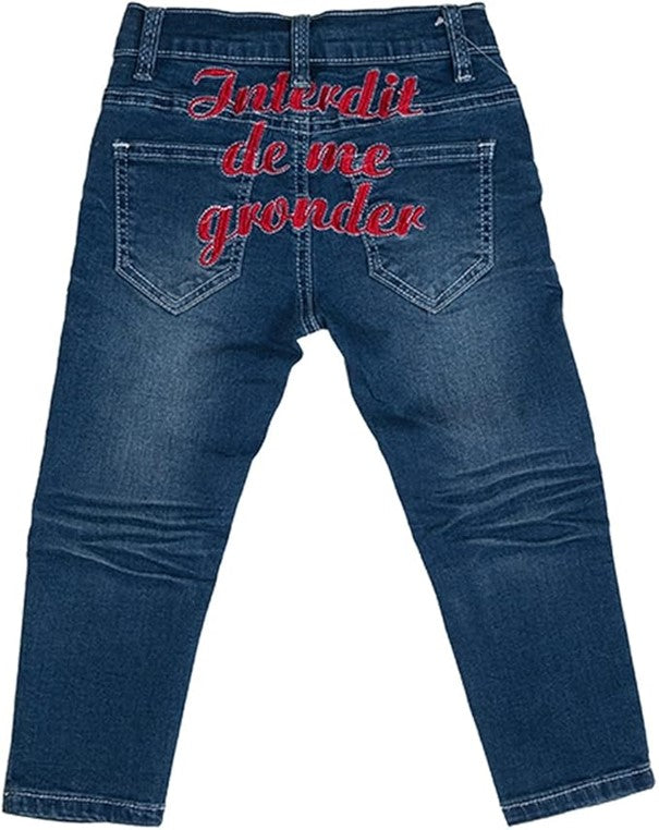 Jean fille Interdit de me gronder Lolita Bleu logo rouge - L'Atelier Des Tout-Petits
