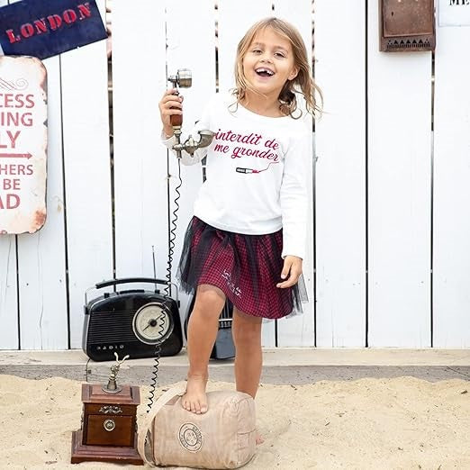 Jupe fille Interdit de me gronder Look rouge - L'Atelier Des Tout-Petits