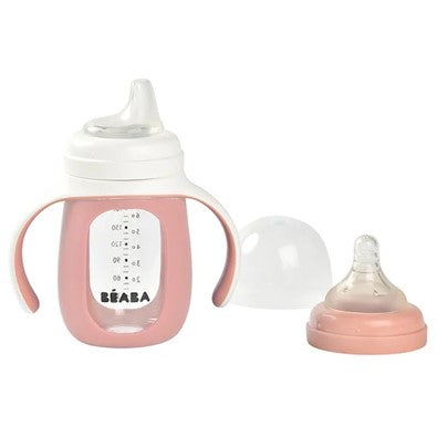 Biberon d'apprentissage 2 en 1 en verre Béaba 210 ml - L'Atelier Des Tout-Petits