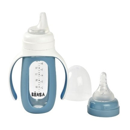 Biberon d'apprentissage 2 en 1 en verre Béaba 210 ml - L'Atelier Des Tout-Petits