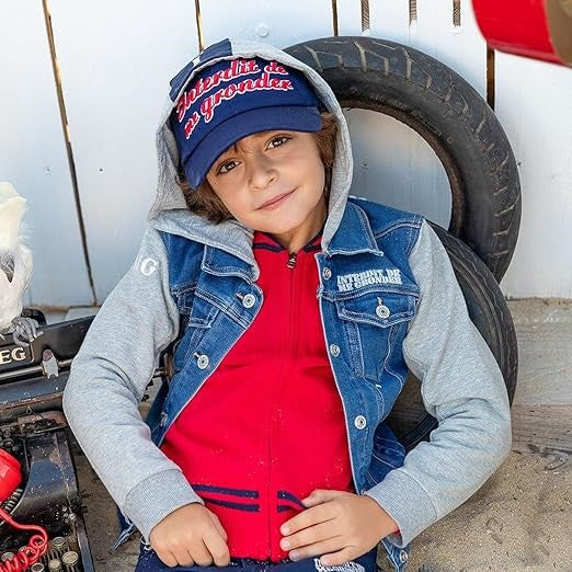 Gilet Interdit De Me Gronder Swag rouge logo bleu - L'Atelier Des Tout-Petits