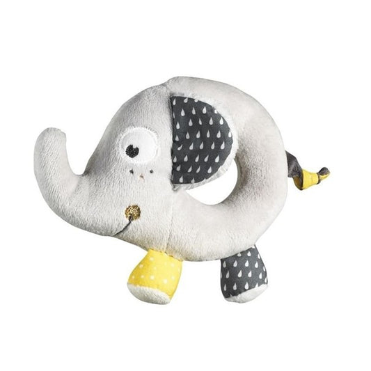 Hochet Sauthon Eléphant En Velours Gris - L'Atelier Des Tout-Petits