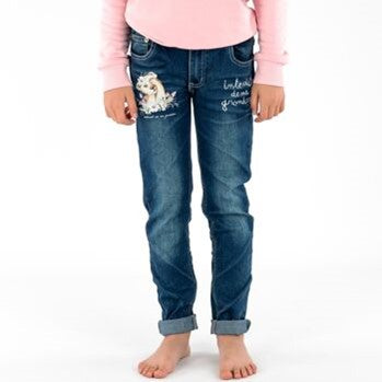 Jean fille Interdit de me gronder Lionita Marine - L'Atelier Des Tout-Petits