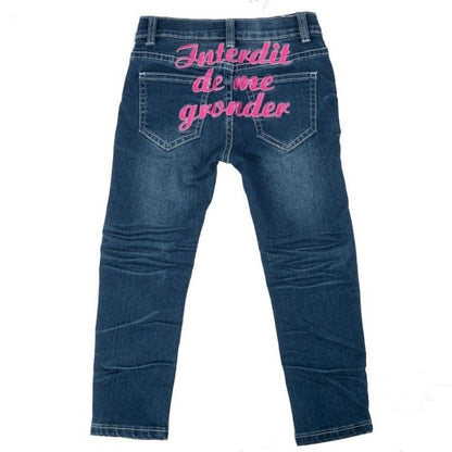 Jean fille Interdit de me gronder Lolita Bleu logo rose - L'Atelier Des Tout-Petits