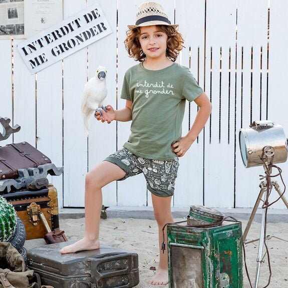 T-shirt Interdit De Me Gronder L'Interdit Kaki logo écru - L'Atelier Des Tout-Petits