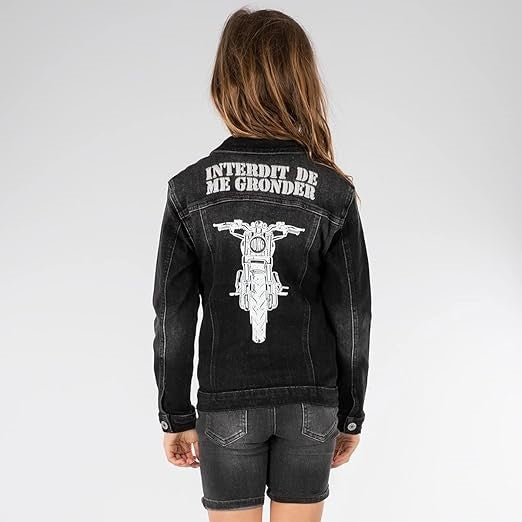 Veste en jean fille Interdit De Me Gronder Denima Noir - L'Atelier Des Tout-Petits