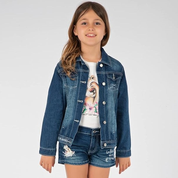 Veste en jean  fille Interdit De Me Gronder Lionissima Marine - L'Atelier Des Tout-Petits