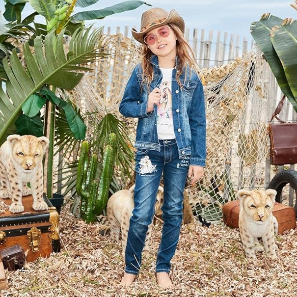 Veste en jean  fille Interdit De Me Gronder Lionissima Marine - L'Atelier Des Tout-Petits