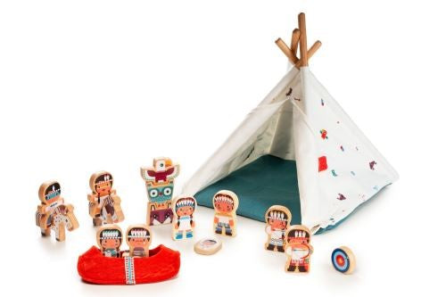 Figurines en bois Lilliputiens Le Tipi et les Indiens - L'Atelier Des Tout-Petits
