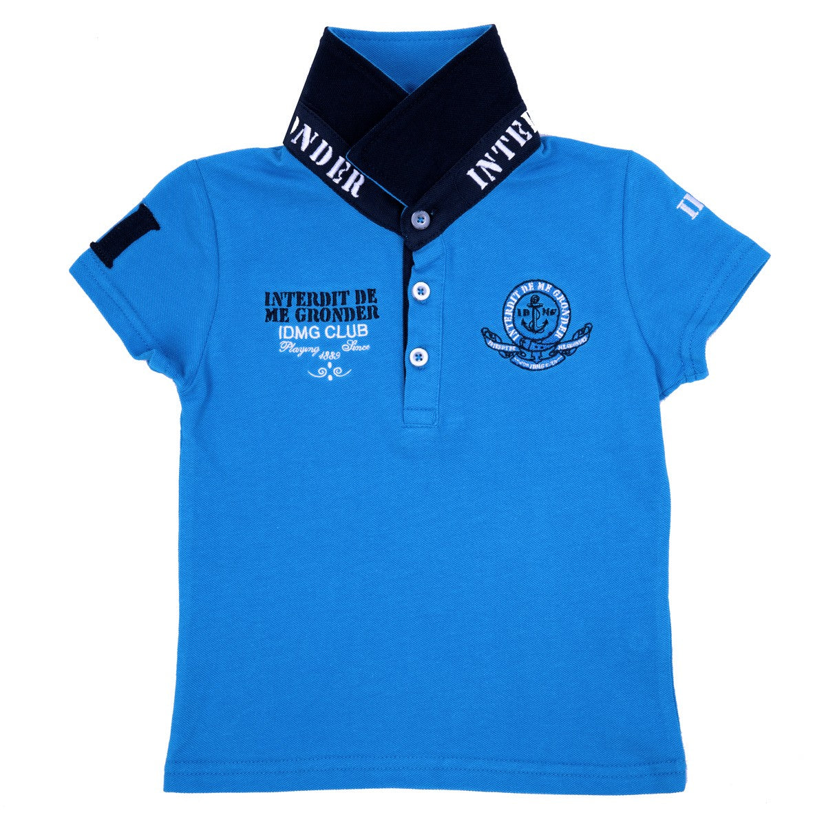Polo Interdit De Me Gronder Moa bleu ciel Logo blanc - L'Atelier Des Tout-Petits