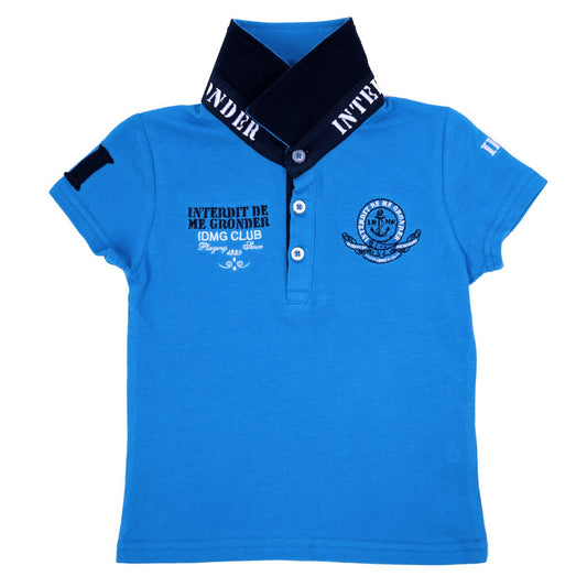 Polo Interdit De Me Gronder Moa bleu ciel Logo blanc - L'Atelier Des Tout-Petits