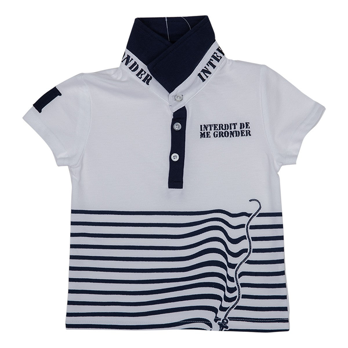 Polo Interdit De Me Gronder Ola blanc Rayures - L'Atelier Des Tout-Petits